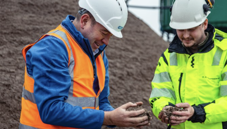 CDE’s Eunan Kelly inspecting recycled sand at D.A. Mattsson in Sweden, whose CDE plant is helping to divert almost 100% of incoming construction and demolition waste from landfill CDE's Eunan Kelly