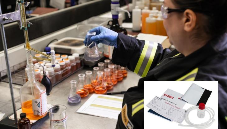 Main pic: Finning laboratory; inset: fuel compliance kit Fuel compliance kit