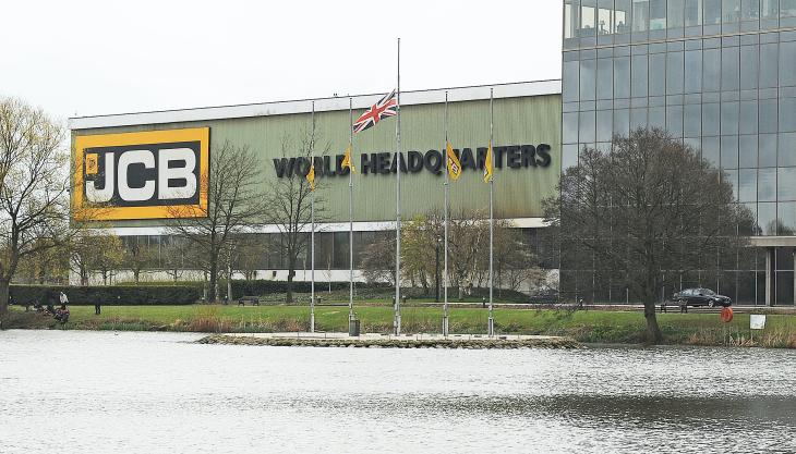 Flags fly at half-mast at JCB following the death of The Duke of Edinburgh JCB
