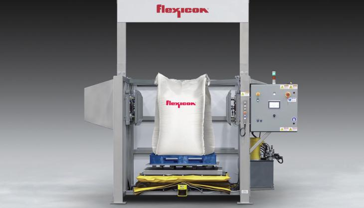 Flexicon's bulk bag conditioner with laser safety curtain Bulk bag conditioner