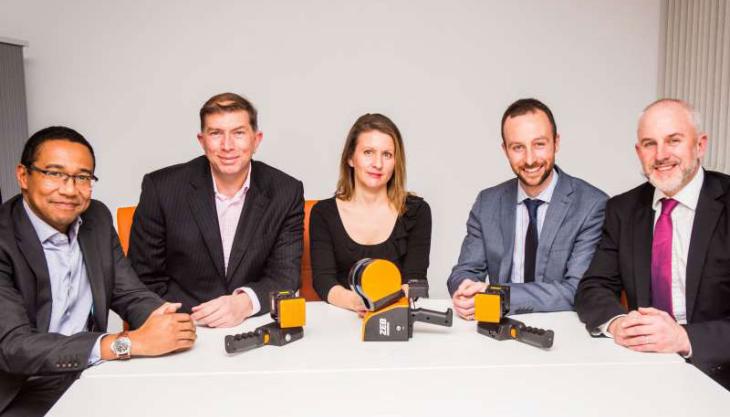 L-R: Ondrej Okeke, investment director, Frontier Development Capital; David Burton, CFO, GeoSLAM; Shelley Copsey, CEO, GeoSLAM; John Bullock, director of corporate and structured finance Clydesdale Yorkshire Bank; and David Burgess, director of business development, Clydesdale Yorkshire Bank GeoSLAM