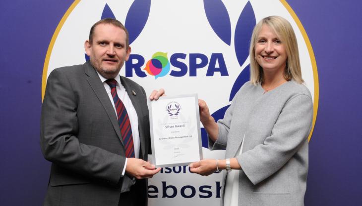 Reg Hodson, SHEQ manager for Grundon, receiving the Silver RoSPA award Grundon receive Silver RoSPA award