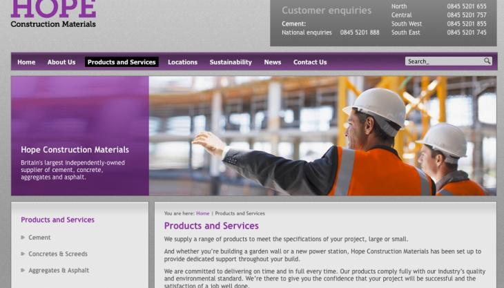Hope Construction Materials website