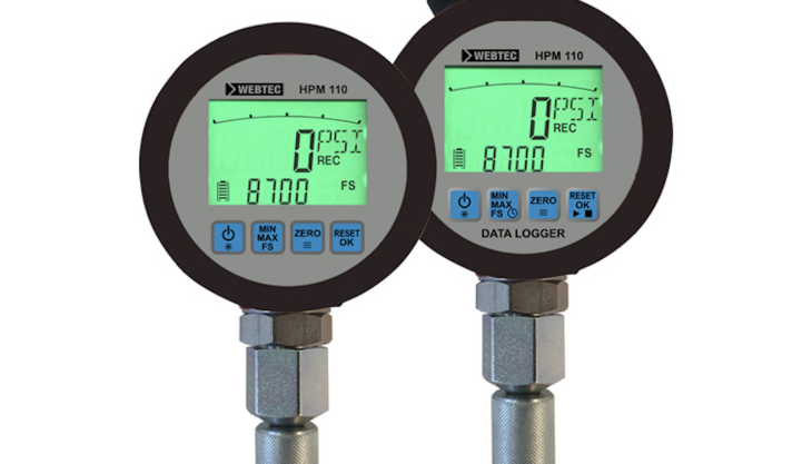 The Webtec HPM110 digital pressure gauge is now available with data-logging capability Webtec HPM110 digital pressure gauge