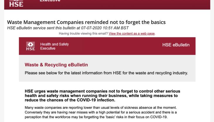 HSE e-bulletin for the waste-recycling industry HSE e-bulletin