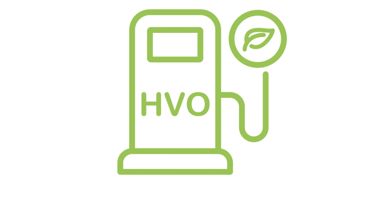 The use of HVO (hydrotreated vegetable oil) reduces net carbon emissions by up to 90% compared with conventional diesel HVO