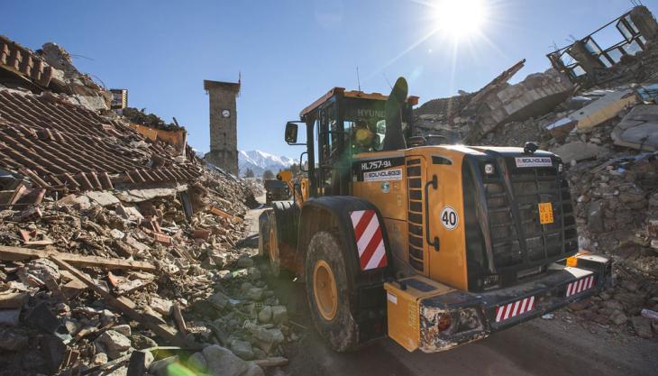 Hyundai helping Italian earthquake relief effort Hyundai wheel loader