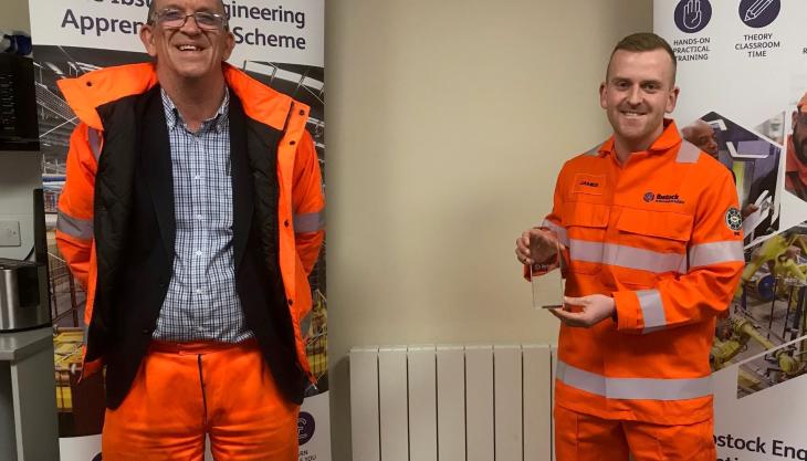 James Dowson (right) being presented with his Apprentice of the Year award by John Lambert, Ibstock’s regional production director – North John Lambert and James Dowson