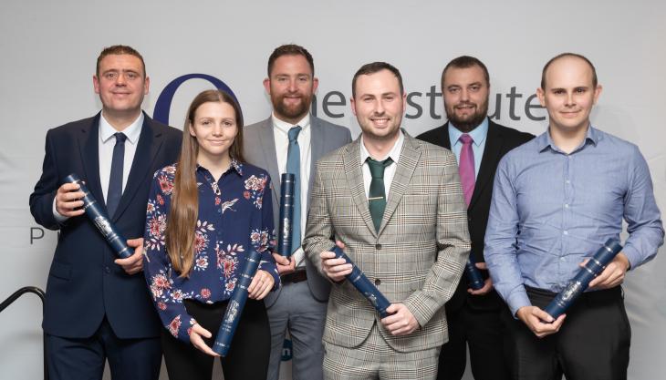 L-R: Craig McCorquodale, Sarah Howarth, Peter Triccas, Daniel McCann, Ben Clayton, and Lewis Coxon Some of the IQ and IAT student award winners