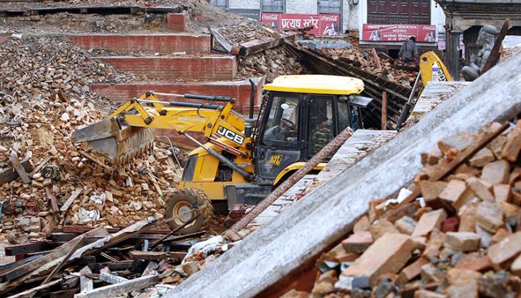 JCB backhoe loader in earthquake-hit Nepal