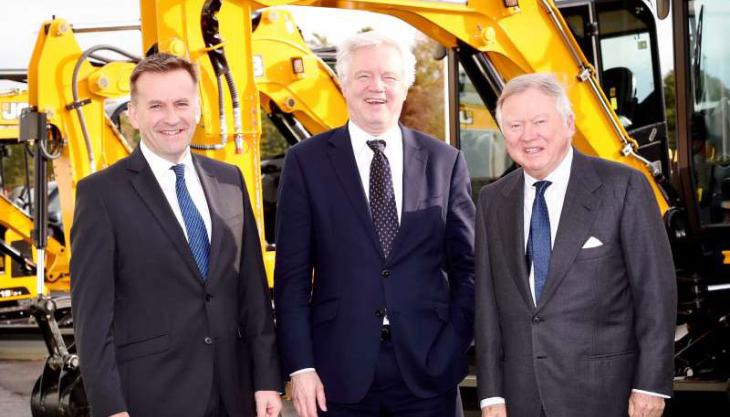 L-R: JCB CEO Graeme Macdonald, The Rt Hon. David Davis MP and JCB chairman Lord Bamford David Davis visits JCB