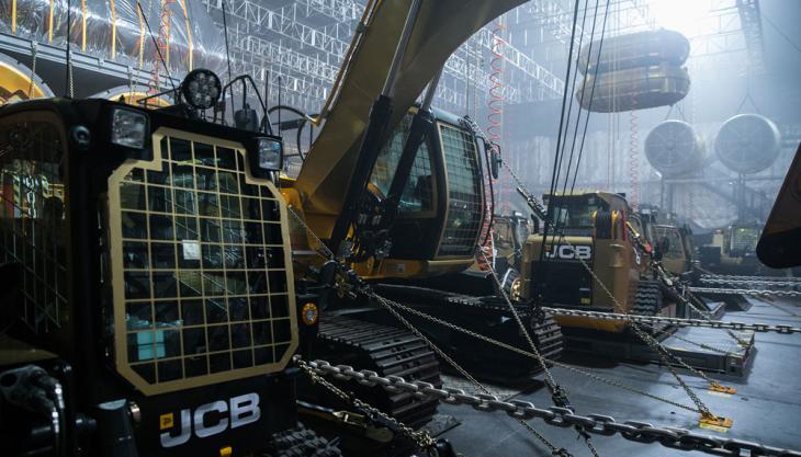 JCBs on the set of Alien Covenant JCBs in gold livery