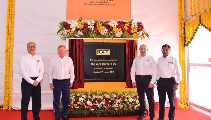 JCB chairman Lord Bamford, second from left, at the foundation stone laying ceremony in Gujarat yesterday. He is pictured with (from left) JCB India MD Vipin Sondhi; JCB chief operating officer Mark Turner; and JCB India chief operating officer Subir Chowdhury JCB in India