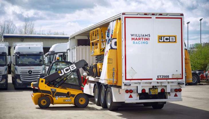 The JCB Williams Martini Racing truck preparing for its European road trip JCB Williams Martini Racing truck