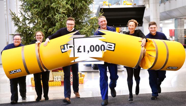 L-R: JCB employees Kirsty Smith, Laura Topham, Lee Turnock, Lloyd Sims, Lydia Lyons and Jake Shakeshaft JCB Christmas bonus