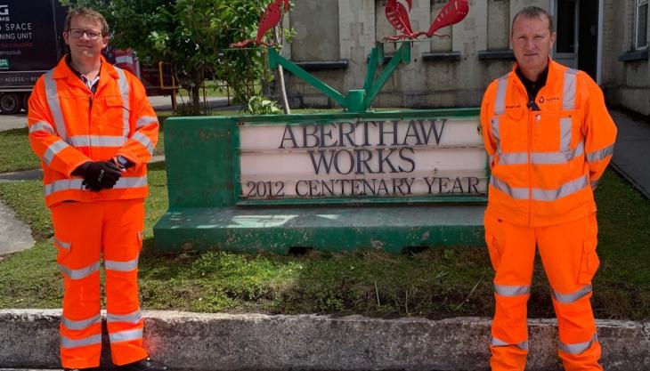 L-R: Joel James MS and Aberthaw plant manager Stuart Escott Joel James MS and Aberthaw plant manager Stuart Escott
