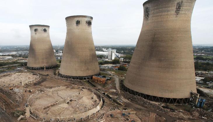 The remaining cooling towers before they were demolished at the former Ferrybridge Power Station Former Ferrybridge Power Station