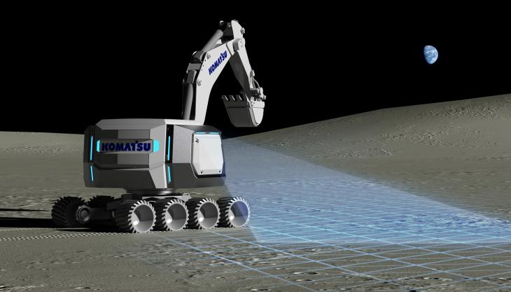 Conceptual image of lunar construction equipment Komatsu on the Moon