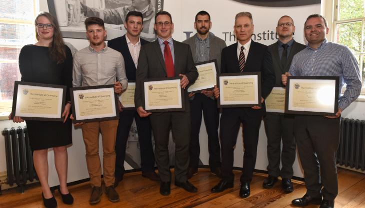 L-R: Danielle Thompson, Ashley Lockyer, Gary Meredith, Jason Tomlins, Craig MacMillan, Robin Gillespie, Lee Preater and Martin Lillis IQ Student awards
