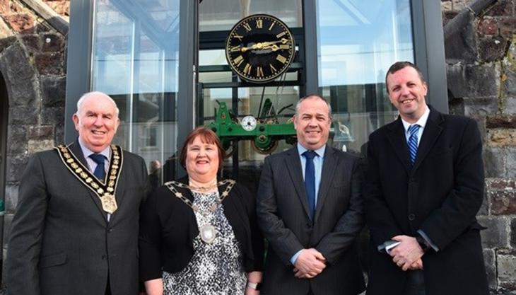 Mansel Charles, Karen Davies, Simon Lewis and Jonathan Edwards MP at the official opening of the clock Cilyrychen clock