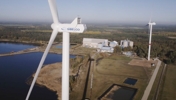 Two of the new wind turbines at Sibelco's Lommel silica sand operation in Belgium Sibelco Lommel