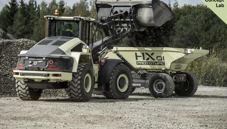 LX1 prototype hybrid wheel loader and HX1 autonomous battery-electric load carrier