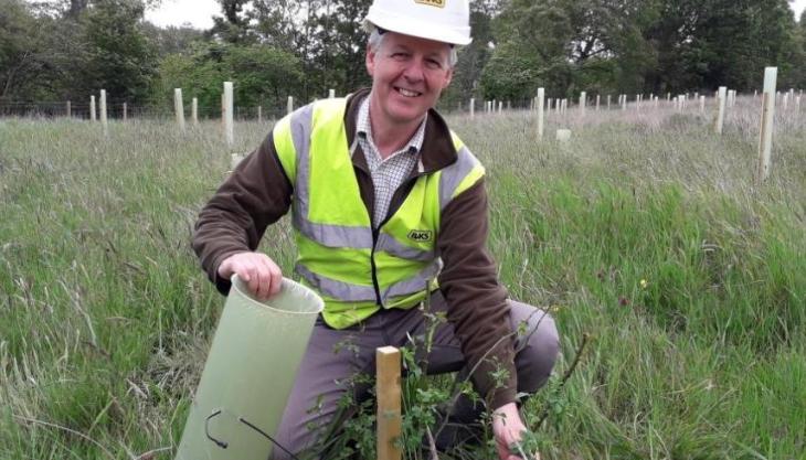 Mark Simmons, landscape architect at Bank Mining, planting trees at Bradley surface mine Mark Simmons