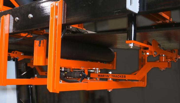 Martin Engineering's new powered conveyor belt tracker Conveyor belt tracker