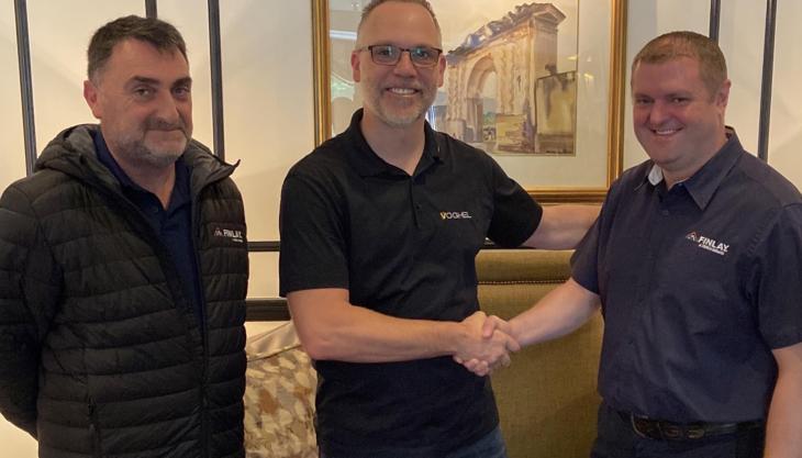 L-R: Philip Berresford, Finlay regional sales manager; Pascal Gosselin, vice-president of business development at Voghel; and Matt Dickson, Finlay global business line director Finlay and Voghel