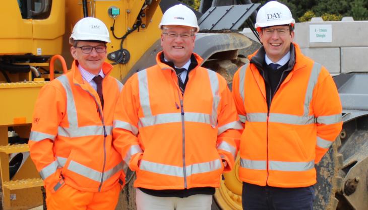 L-R: Michael Woodward, production director at Day Aggregates; Peter Andrew, group director at Hills Quarry Products; and Jonathan Day, merchant sales director at Day Aggregates