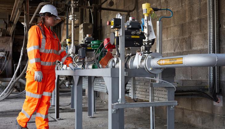 Miriam Joyce, graduate trainee manager, Hanson UK, overseeing world first fuel switching trials at Ribblesdale cement works