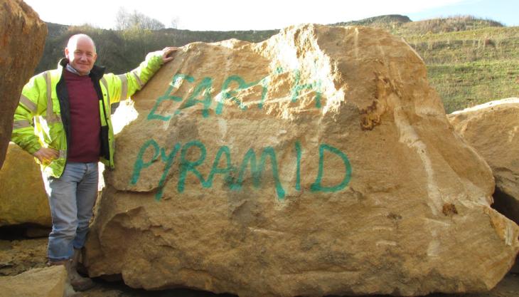 Kevin Mone with the large chunk of Bramley Fall stone Kevin Mone