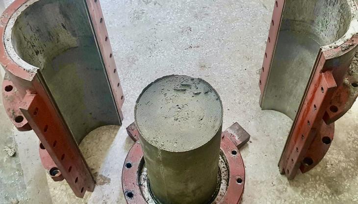 The concrete is compressed in a customized mould, improving strength and durability RCP-Tech