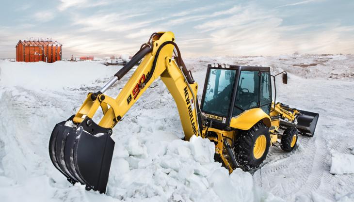 New Holland B90B backhoe loader in Antarctica New Holland B90B backhoe loader