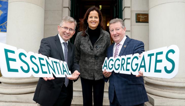 L-R: Gerry Farrell, CEO, Irish Concrete Federation; Caroline Quinn Incoming chair, Irish Concrete Federation; and Minister of State with responsibility for Natural Resources, Sean Canney, at the launch of ‘Essential Aggregates – Providing for Ireland’s Needs to 2040’ at the Royal College of Physicians in Dublin Irish Concrete Federation