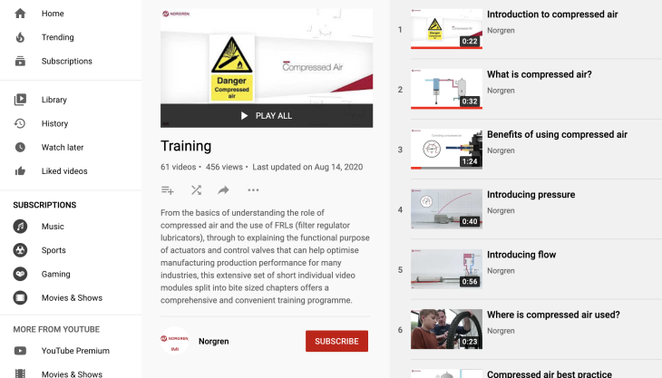 Norgren training videos on YouTube Norgren training video