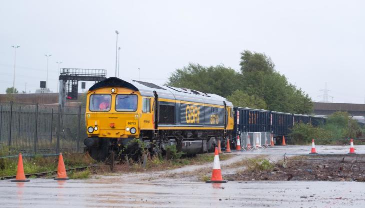 First delivery of aggregates to HS2's Washwood Heath railhead in Birmingham. Photo HS2 Washwood Heath railhead