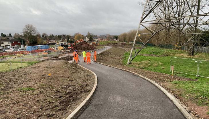 Work taking place on the low-carbon cycle path (picture taken prior to social distancing rules) O.C.O Technology