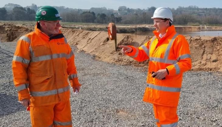 Quarry manager Steve Williams (left) discusses the operation at Crown Farm with Edward Timpson MP Crown Farm Quarry