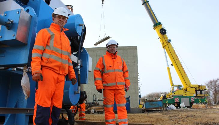 L-R: Steve Burton, general manager of Wight Building Materials, and project manager Ian Butterworth of Quarry Project Management during construction of the filter press at WBM’s St George’s Down headquarters Wight Building Materials