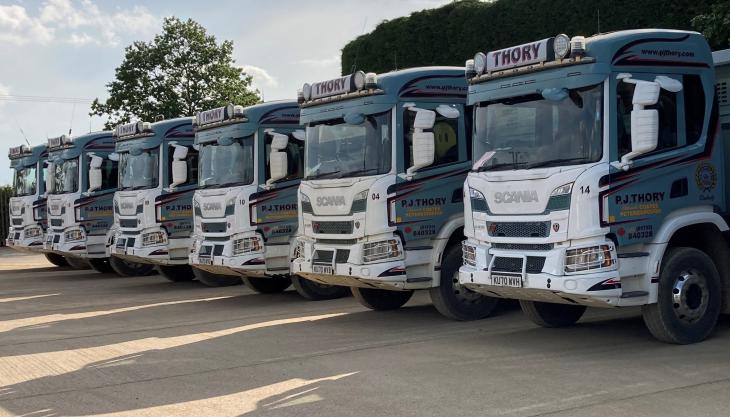 Part of PJ Thory's eight-wheeler HGV fleet PJ Thory's HGV fleet