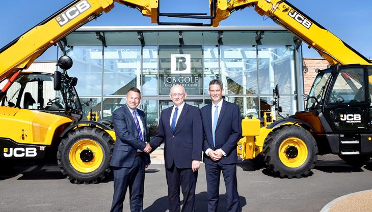 L-R: Gunn JCB sales director Mark Roberts, Ridgway Rentals Ltd’s group chairman, Tim Jones, and JCB sales director Steve Smith outside the JCB Golf Academy in Rocester Ridgway Rentals invest in 200 new JCB machines