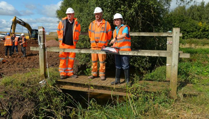 L-R: Forterra’s Ian Loftus and Robert Burbidge with Ruth Needham of The Trent Rivers Trust River Mease