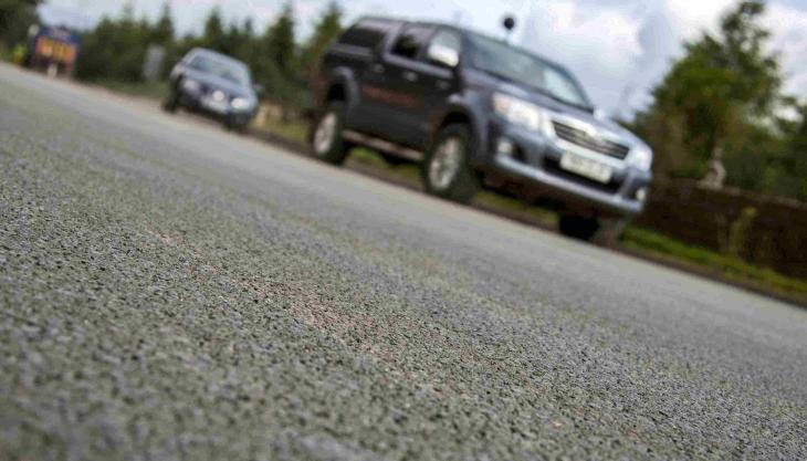 A section of the A6075 in Nottinghamshire has become one of the first roads in the country to be resurfaced with a new asphalt that uses granulated rubber from recycled tyres Rubber road