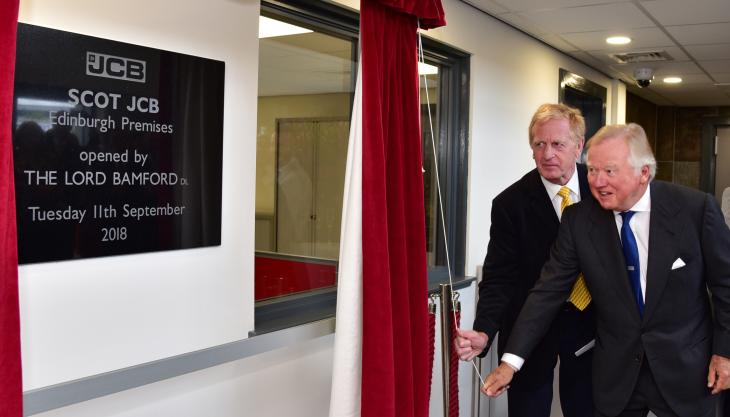L–R: Steve Bryant, chairman of Scot JCB, and JCB chairman Lord Bamford Scot JCB opening