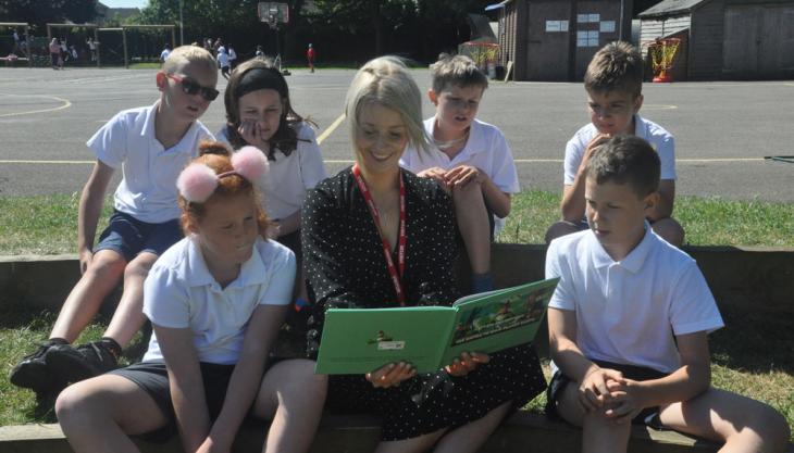 Tara Sheehan helps pupils learn about sustainability Tara Sheehan
