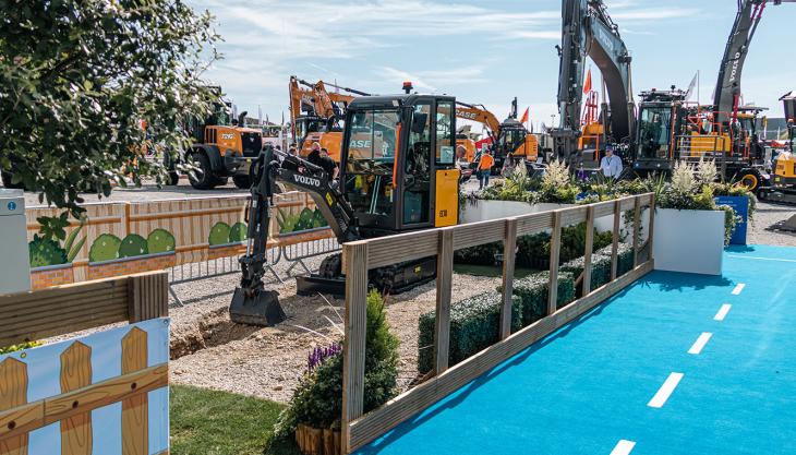 The Volvo ECR18 Electric compact excavator demonstrated its suitability for landscaping and car charger installation applications on the SMT GB stand at Hillhead Volvo ECR18 Electric compact excavator