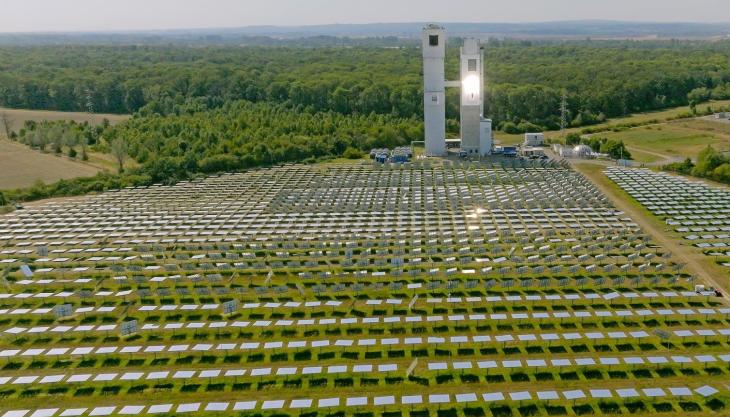 Synhelion solar tower and mirror field Solar tower