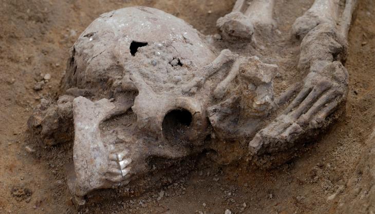 A total of 52 burials including 17 decapitated bodies, believed to be victims of Roman execution methods, were unearthed at Knobb's Farm Quarry. Photo: Dave Webb, Cambridge Archaeology Unit Tarmac Knobb's Farm
