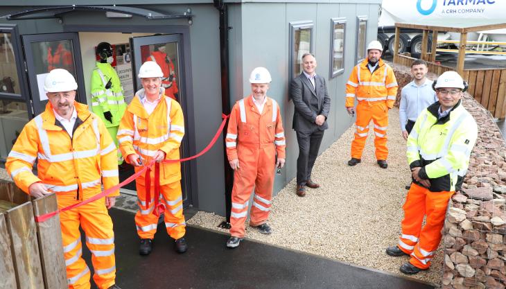 L¬–R: Graeme Boylen, human resources director; Peter Buckley, senior vice-president - Tarmac; Andy Shuttlewood, health, safety, environment and quality director; Anthony Elgey, safety park training manager; Matt Gibbs, senior manager - operational competence; Ryan Simon, Future Leader and project manager; Peter Kay, head of learning and development Tarmac NSSP